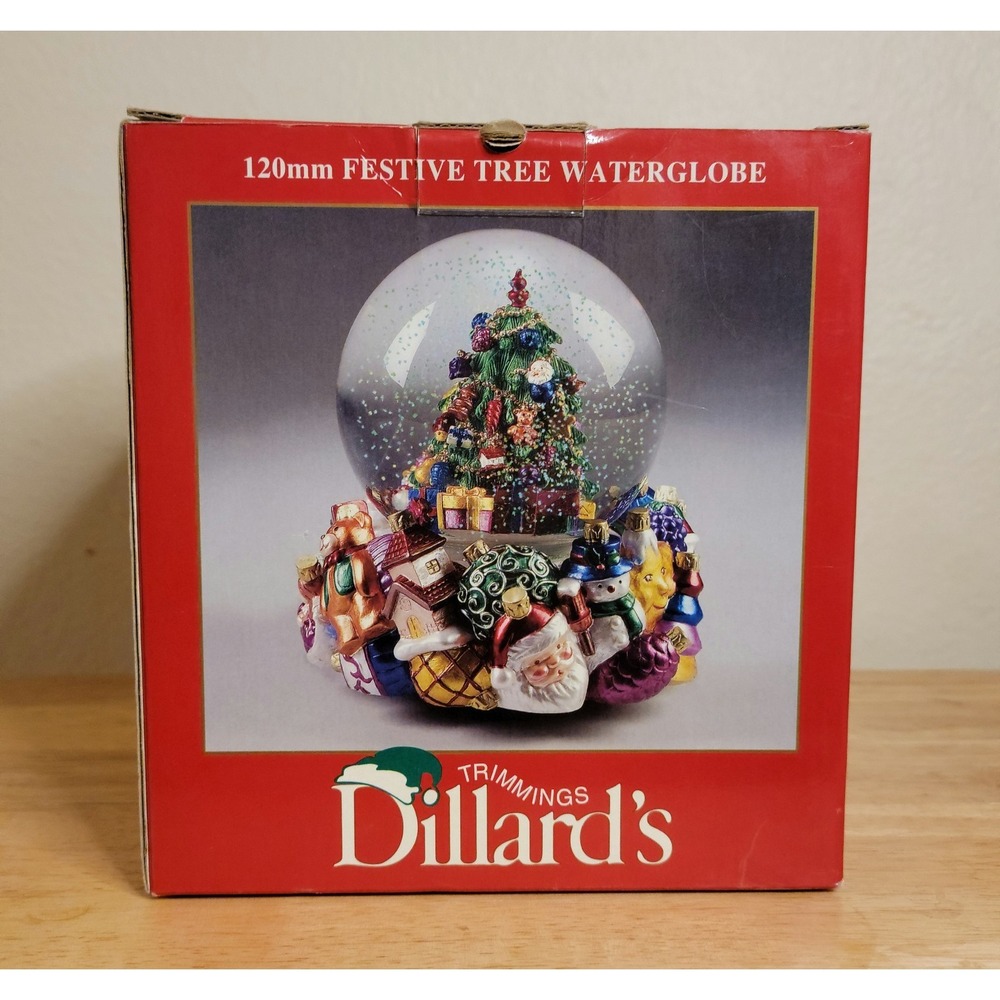 Vintage Dillard's Christmas Tree Festive Musical Water Globe Original Box Gift